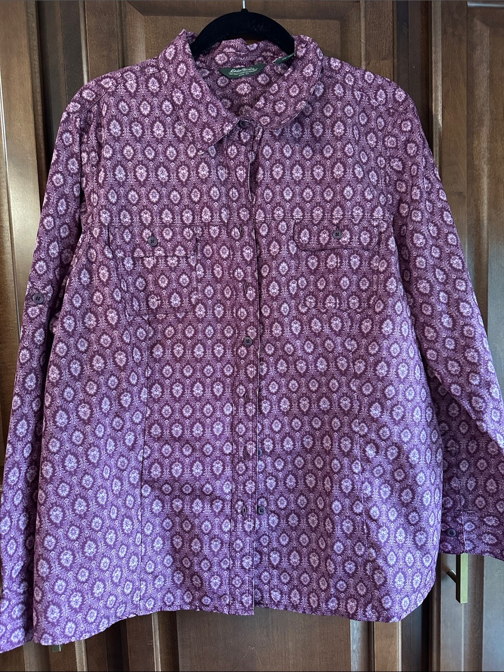 Eddie Bauer Plum Floral Print Button-Down Shirt